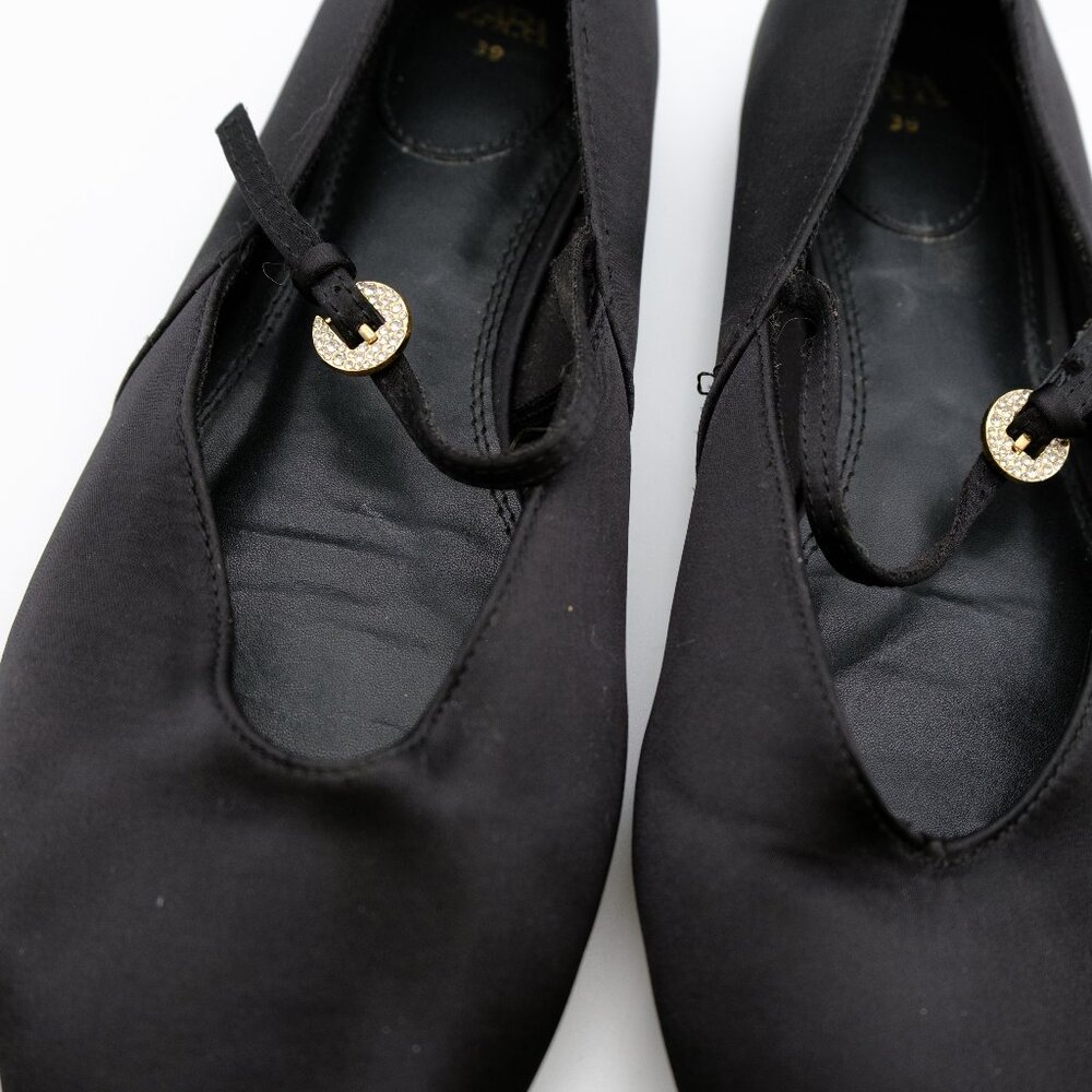Zara black satin ballet flats with rhinestone buckle - 39 - Picture 2 of 5